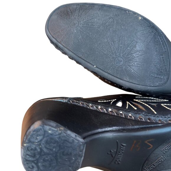 Pikolinos Women's Black Leather Laser Cut Floral Slip On Mule.EU 37 US 6 - Picture 11 of 11